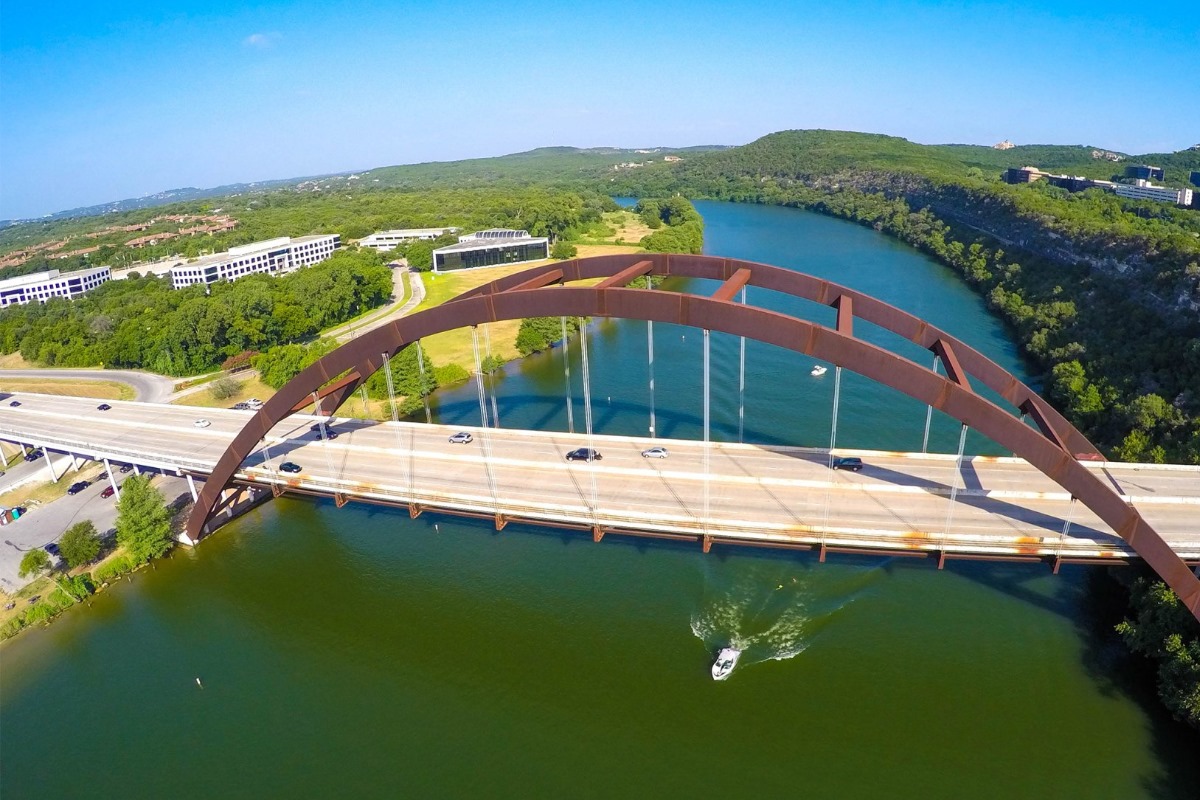 a long bridge over a body of water
